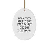 Funny Comedian Oval Ornament Gifts for Comedian Friends and Family, I Can't Fix Stupid But I'm A Fairly Decent Comedian Christmas Unique Gifts from Men to Comedian - Image 1